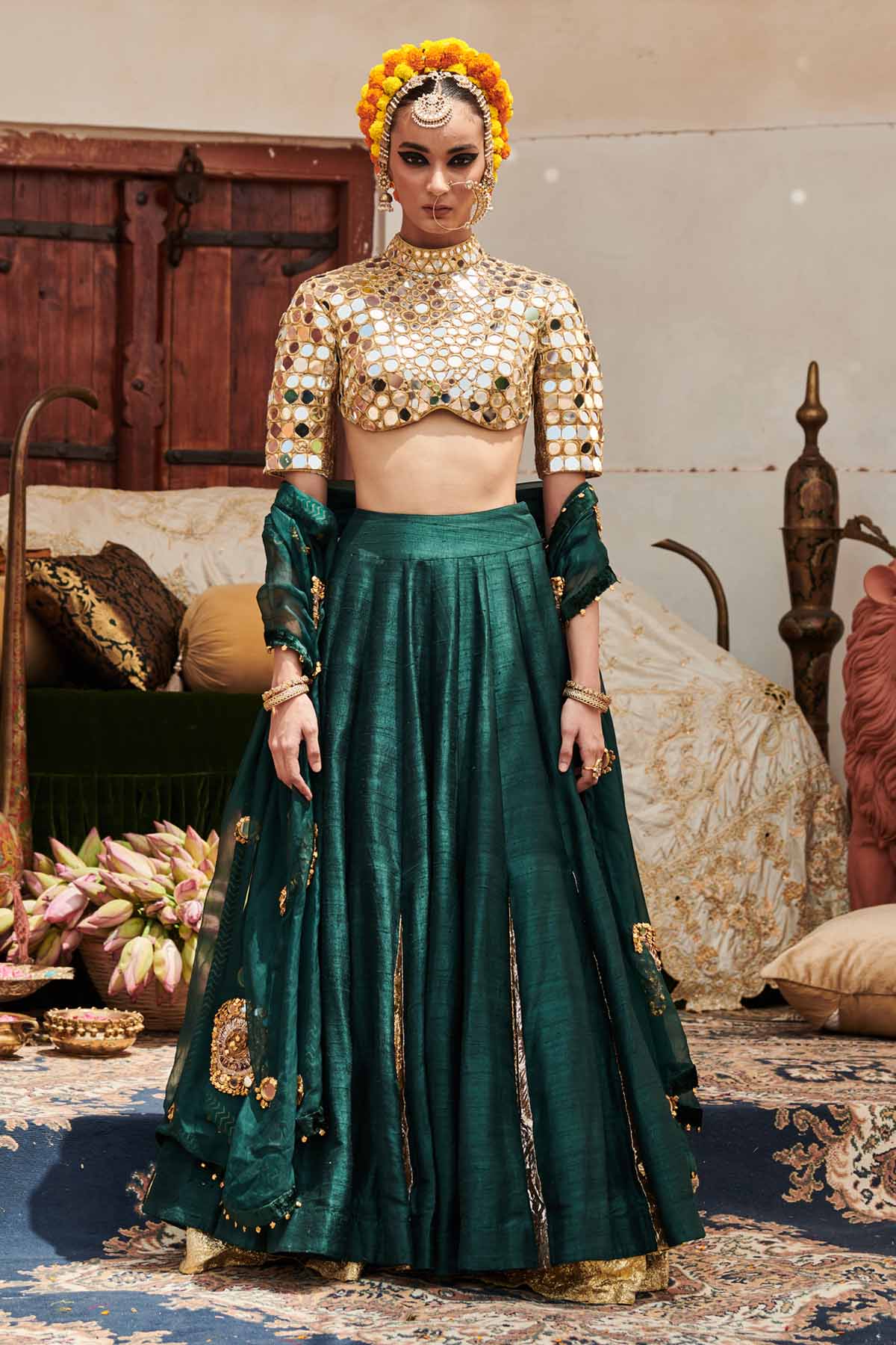 Buy ITRH, Designer Green Zero Neck Lehenga Set Online